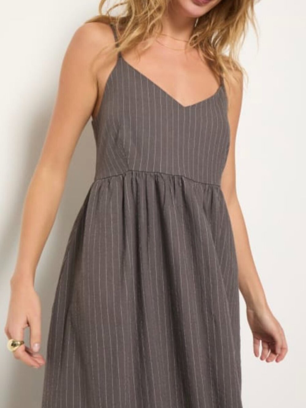 Shores Stripe Linen Maxi Dress Size M Grey Stripe NWT